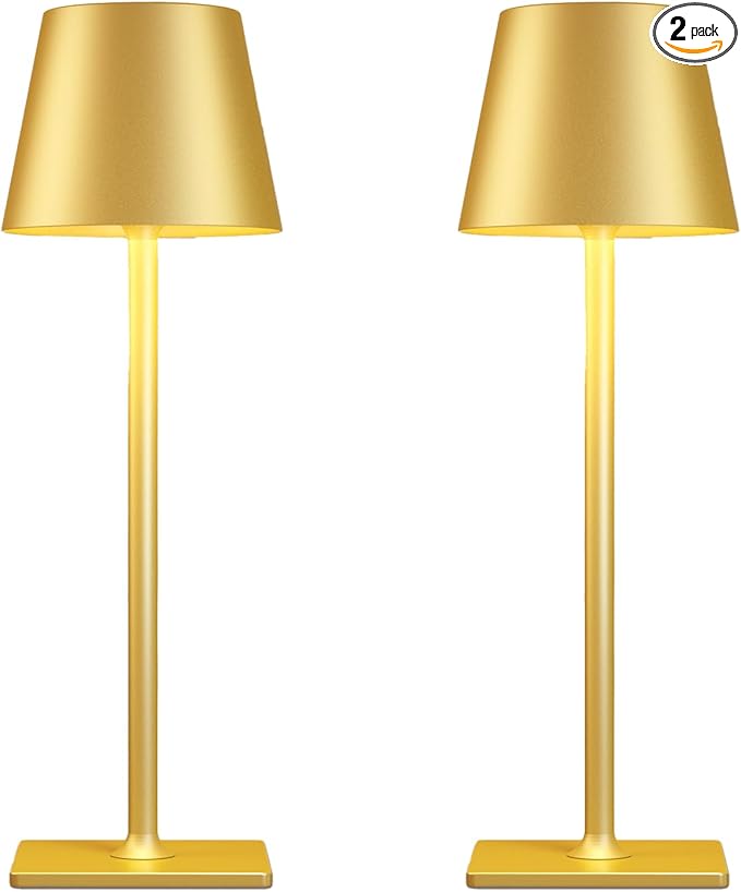 Yogaret 2 Pack Gold Rechargeable Table Lamps,Cordless Lamp with 6000mAh Battery Operated,Wireless Lamp for Restaurant Home...