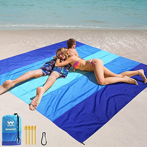 WIWIGO Beach Blanket Waterproof Sandproof Beach Mat 79" X 83"/10'x9'for 2-8 Adults Quick Drying Outdoor Picnic Mat Beach A...