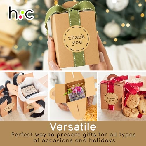 Small Gift Boxes with Ribbons & Stickers (20 Pack) 4.7” x 3.5” Brown Kraft Treat Boxes for Christmas Cookies, Candy, Decor...