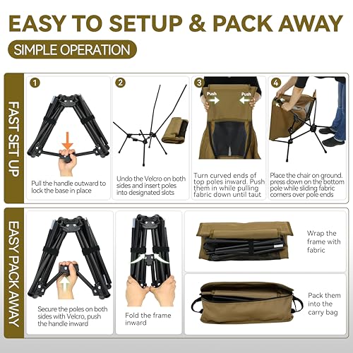 MARCHWAY Lightweight Folding High Back Camping Chair with Head Support, Stable Portable Compact for Outdoor Camp, Travel, ...