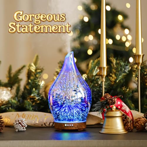 Porseme Oil Diffuser 3D Glass Aromatherapy Ultrasonic Humidifier, Air Refresh Auto Shut-Off, Timer Setting, BPA Free for H...