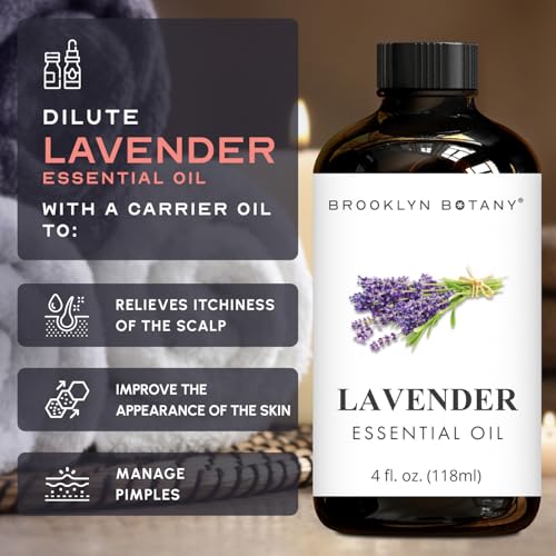 Brooklyn Botany Lavender Essential Oil - Huge 4 Fl Oz - 100% Pure and Natural - Premium Grade with Dropper - for Aromather...