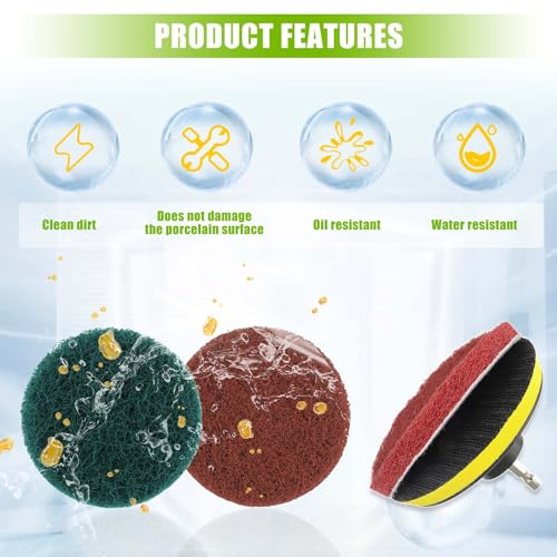 EPLZON 4 Inch Scrub Drill Brush Power Scouring Pads Household Cleaning Set for Kitchen Bathroom 4 Red Pads 4 Green Pads 1 ...