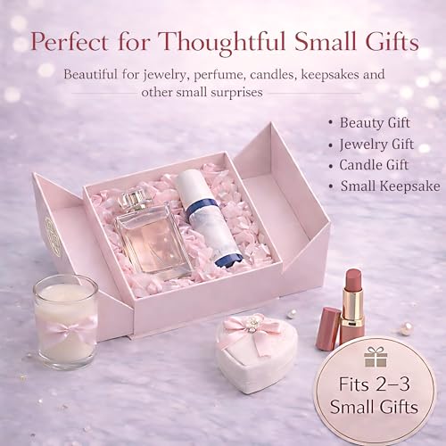 Elegant Small Pink Gift Box for Women with Lid & Accessories - Reusable Magnetic Closure Gift Presentation Set, Romantic a...