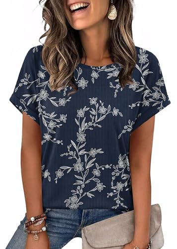 WIHOLL Women Textured Shirts Casual Cap Sleeve Tops Loose Fit 2026 Summer Spring Fashion Outfits Plain/Print