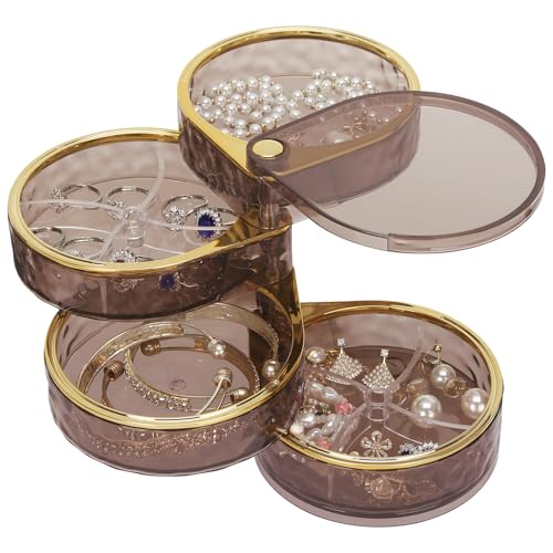 LETURE 4-Layers Rotatable Jewelry Organizer Storage Box, Clear Jewelry Holder Case for Ring Earring Necklaces Bracelets Ma...