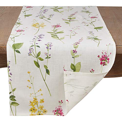 Watercolor Floral Stems Linen Table Runner