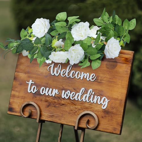 Sggvecsy 4Pcs 31Ft Artificial Rose Vine Fake Flower Garland Floral Garland Faux Silk Hanging Vine Rose Ivy Vines for Weddi...