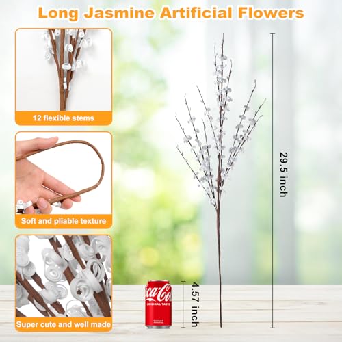 Wootkey 5pcs 29.5" Faux Jasmine Artificial Flowers Tall White Floral Branches Stem for Home Wedding Vase Filler Party DIY ...