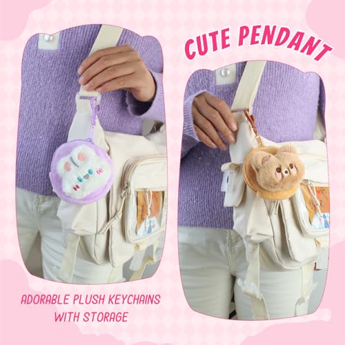 Nefokfdus 6 Pcs Cute Coin Purse for Girls Women,Kawaii Animal Mini Pouch Wallet,Plush Bag Charms Backpack Gifts Accessories