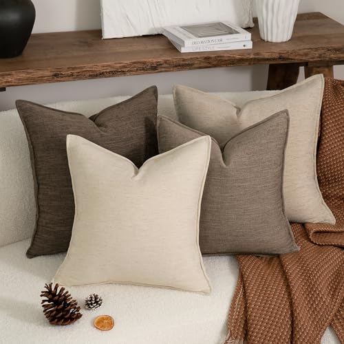 iPAHANA Chenille Linen Blend Throw Pillow Covers 18x18 Inches Set of 2, Apricot Linen Euro Pillow Covers, Soft Linen Throw...