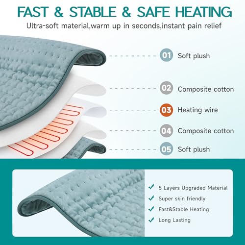 Heating Pad for Period Cramps, Heating Pad for Back/Neck/Shoulder Muscle Pain, 6 Heating&4 Timer Setting, Auto Shut Off, D...