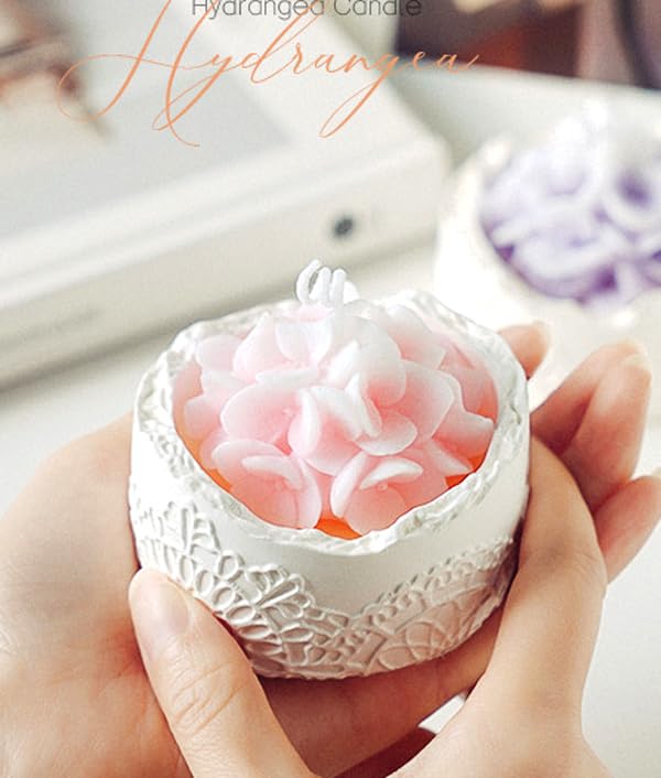 Pink Hydrangea Flower Scented Candle - Decorative Lace Cup Candle, Romantic Floral Candle Gift, Home Fragrance Decor, Moth...