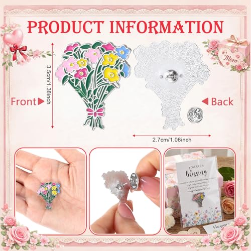 Liliaafar Flower Bouquet Enamel Pins Bulk, Mother's Day Gifts for Mom, Rose Bouquet Brooches with Appreciation Cards, Insp...