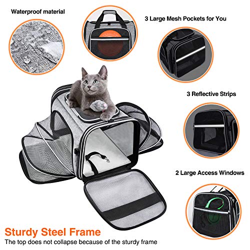 MASKEYON TSA Airline Approved Soft Sided Pet Carrier Top Loading 4 Side Expandable Large Travel Cats Carrier Collapsible w...