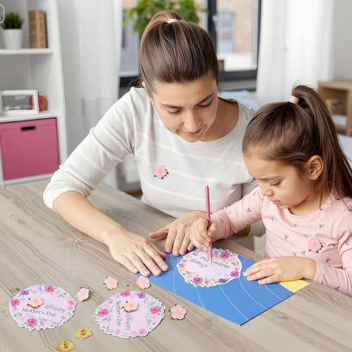 Daifunli 30 Sets Happy Mother's Day Pins on Flower Card Flower Pins with Wreath Cards Floral Lapel Brooches for Mother's D...