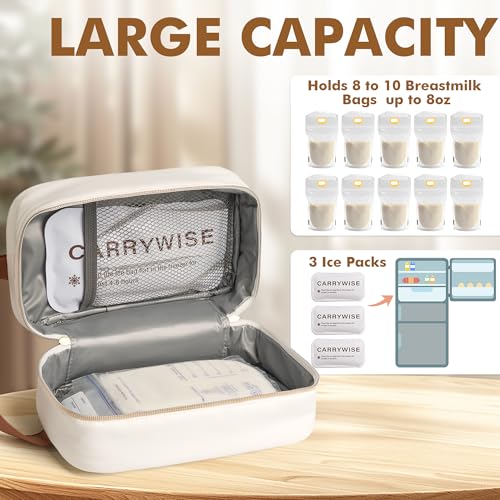 CarryWise Breast Milk Cooler Travel Bag with 3 Ice Pack, Waterproof Breastmilk Cooler Storage Bag, Portable & Versatile In...