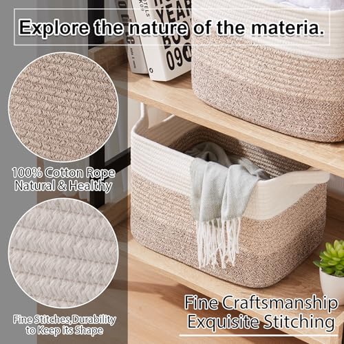 OIAHOMY Storage Basket, Woven Baskets for Storage, Cotton Rope Basket for toys,Towel Baskets for Bathroom - Pack of 3, Gra...