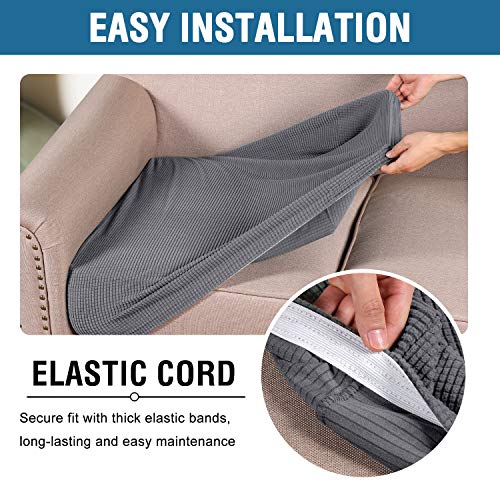 H.VERSAILTEX High Stretch Individual Seat Cushion Covers 3 Pack Thick Jacquard Textured Twill Fabric Sofa Slipcovers for 3...