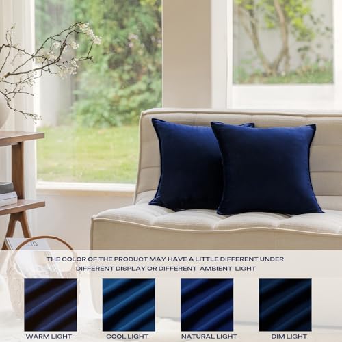 JIAHANNHA Velvet Navy Blue Throw Pillow Covers 18x18 Inches Pack of 2 Soft Decorative Square Cushion Covers for Couch Sofa...
