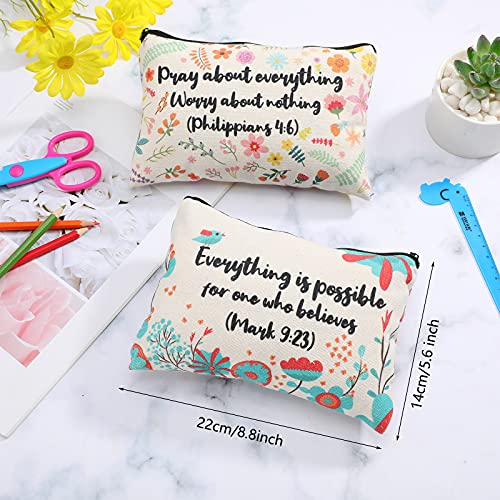 Outus 4 Pieces Inspirational Bible Verse Pencil Pouch Christian Pencil Case Scripture Canvas Makeup Bags for Students Offi...