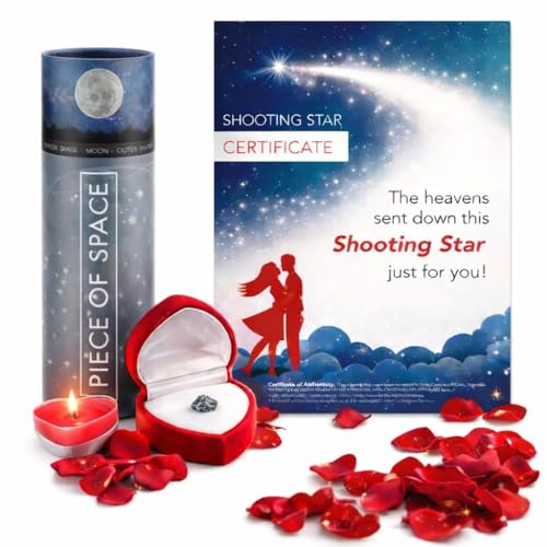 happylandgifts® Romantic Gift Set | Shooting Star | Unusual Gift | Real Meteorite in Red Heart Box | Tea Light | Rose Peta...