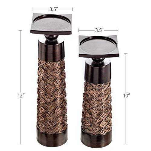 Creative Scents Dublin Brown Pillar Candle Holder Set of 2 - Home Decor Aesthetic, Coffee Table Decor Mantel Centerpieces ...