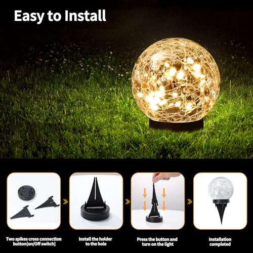 JKIMK Solar Globe Lights Outdoor Waterproof-Solar Balls Garden-Cracked Glass Ball Solar Lights Outdoor-Solar Orbs Outside-...