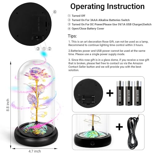 Childom Mothers Day Flowers Gifts for Mom,Birthday Gifts for Women,Rotating Light Up Rose in A Glass Dome,Mothers Day Flow...