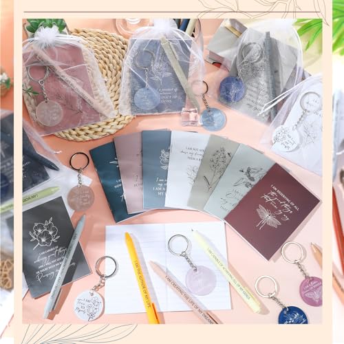 Mooliwe 72 Pcs/24 Set Positive Affirmation Gift Set Gratitude Notebooks with Pens Acrylic Keychains Small Bags Motivationa...