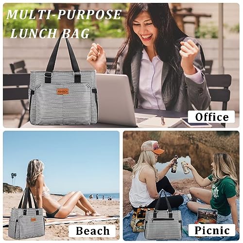 Large Women Lunch Bags/Insulated Adult Lunch Box/Leakproof Cooler Lunch Tote Bag with Storage Pocket. Reusable Lunch Purse...