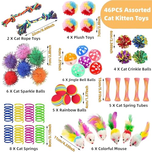 KITCHSTAR 46 PCS Cat Toys for Indoor Cats, Kitten Toys with Cat Spring Toy, Mint Catnip with Crinkle Mouse Ball for Indoor...