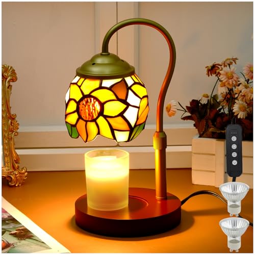 Candle Warmer Lamp - Electric Candle Lamps Timer Dimmer, Sunflower Tiffany Style Stained Glass Candle Warming Lamp Compati...