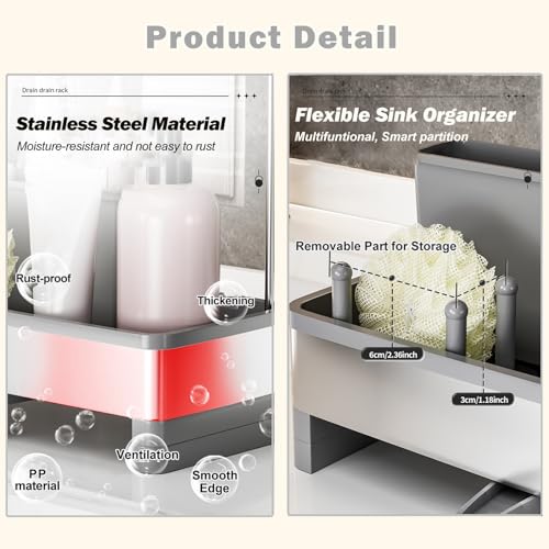 SOVGIZF Sponge Holder for Kitchen Sink,Sink Caddy Organizer with Removable Brush Holder,Kitchen Countertop Soap Dispenser ...