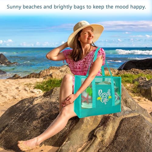 hsmyank Reusable Large Beach Bags With 2 Pockets & Zipper, Lightweight Beach Tote for Poolside, Trip/swim