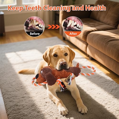 Drmstow Plush Dog Toys with Rope, Squeaker & Crinkle Paper – Interactive Squeaky Chew Toy for Large Dogs & Puppies – Tough...