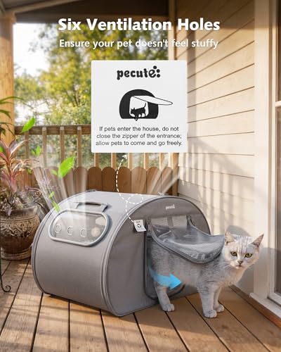 Pecute Cat Cooling House, with Cooling Mat for Small Dogs, Indoor Cat Bed with Insulation and 6 Built-in ice Packs, Foldab...