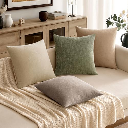 MIULEE Pack of 2 Decorative Throw Pillow Covers Soft Chenille Throw Pillows Solid Textured Cushion Covers for Couch Sofa B...