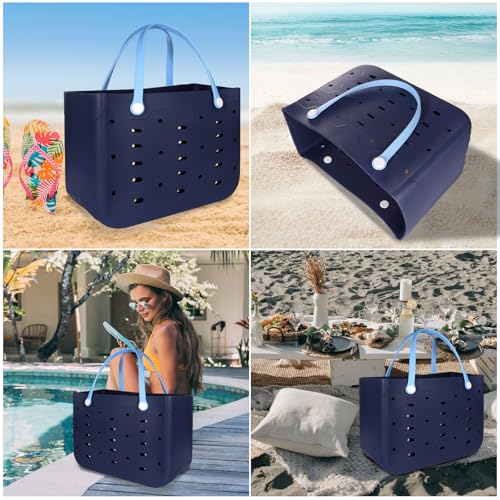 PoVwlty Rubber Beach Bag for Men & Women, Water-resistant Travel Tote Bag for the Beach Boat Pool