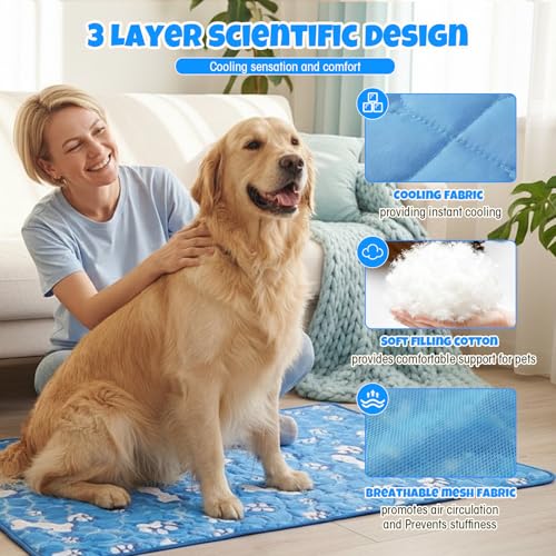 Sadnyy 4 Pcs 44 x 32" Extra Large Dog Cooling Pad Pet Cooling Mat for Hot Weather Lightweight Cool to The Touch Pet Blanke...