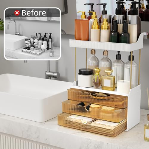 StorBin 3 Large Drawers Makeup Organizer - 5 Tier Bathroom Counter Organizers and Storage, Versatile Perfume Vanity Organi...