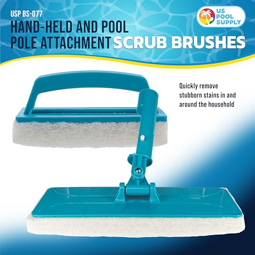 U.S. Pool Supply Hand-Held and Pool Pole Attachment Scrub Brushes - Surface Scrubbing Scouring Sponge Pads - Clean Pool Ti...