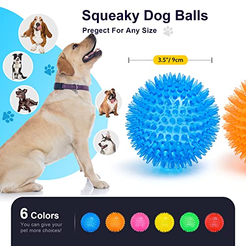 VITEVER 3.5” Squeaky Dog Toy Balls (6 Colors) Puppy Chew Toys for Teething, BPA Free Non-Toxic, Spikey Dog Balls for Mediu...