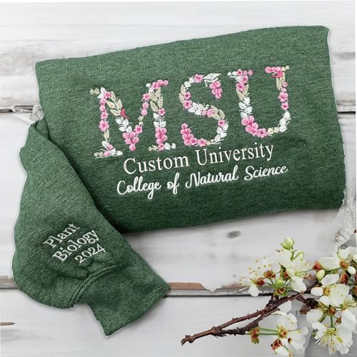 NAZENTI Custom College Embroidered Sweatshirt, Personalized Floral Letter Embroidered Hoodie, College University High Scho...