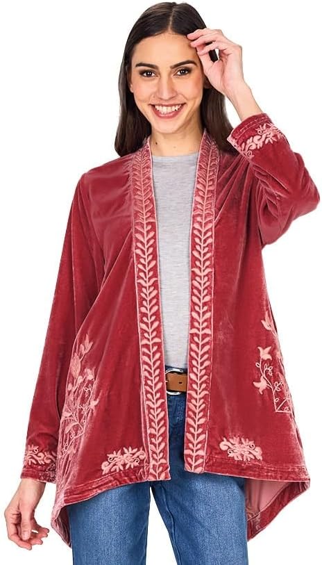 The Lakeside Collection Women's Embroidered Velvet Open Front Cardigan