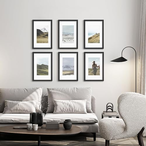 Picrit 11x17 Picture Frame Set of 2, Solid Wood with Black Backboard, Displays 8x12 with Mat or 11 x 17 Without Mat, Wall ...