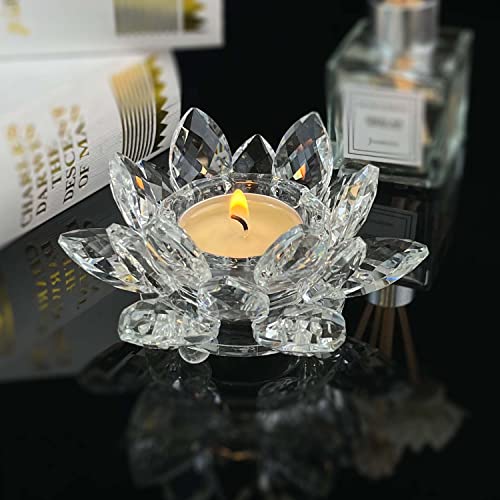 Kolnlala Crystal Lotus Flower Tealight Candle Holders/Glass Tea Light Candlestick Decor Decoration for Christmas Home Wedd...
