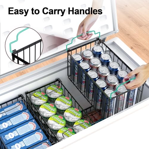 MSERCUOR Freezer Organizer Bins, 4 Pack Stackable Deep Chest Freezer Organizer Bins, Foldable Baskets with Handles, Black ...