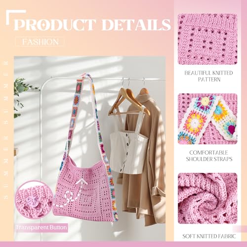 Crochet Beach Tote Bag Summer Vacation Hobo Tote Knit Bags for Women Mesh Woven Travel Crochet Purse Aesthetic Bag