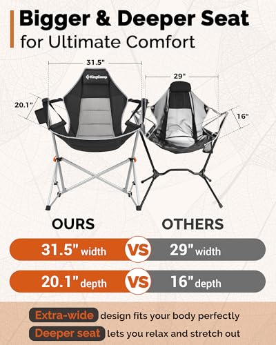 KingCamp Hammock Camping Chair, Swinging Portable Camp Chairs for Adults, 400lbs Heavy Duty Oversized Folding Rocking Chai...